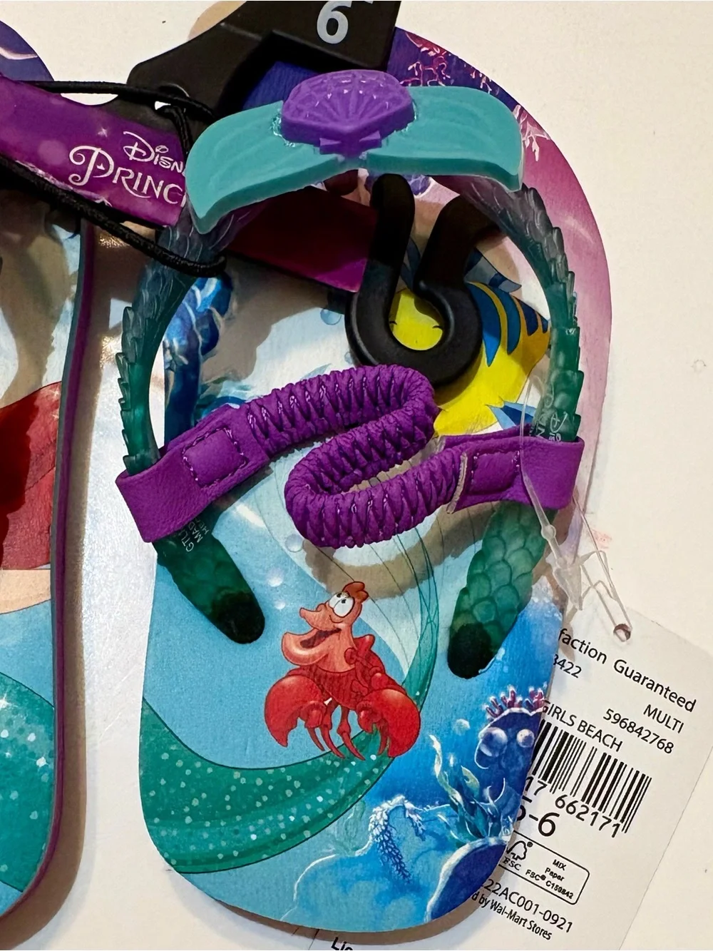 NEW Disney Little Mermaid Toddler Girls' Size 5/6 Sling-Back Flip-Flop Sandals